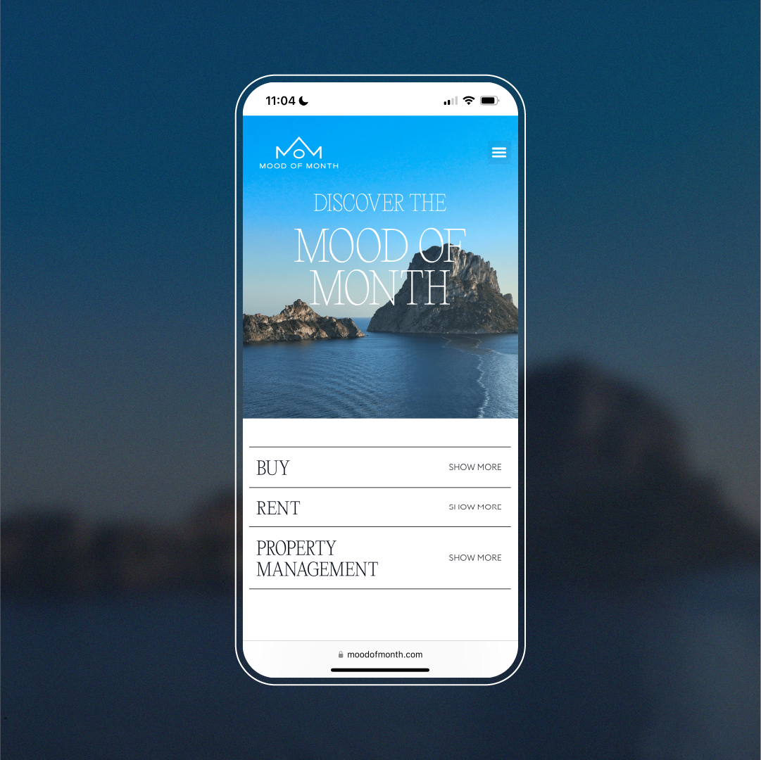 Grafica della versione mobile della home page del sito web di Mood of month