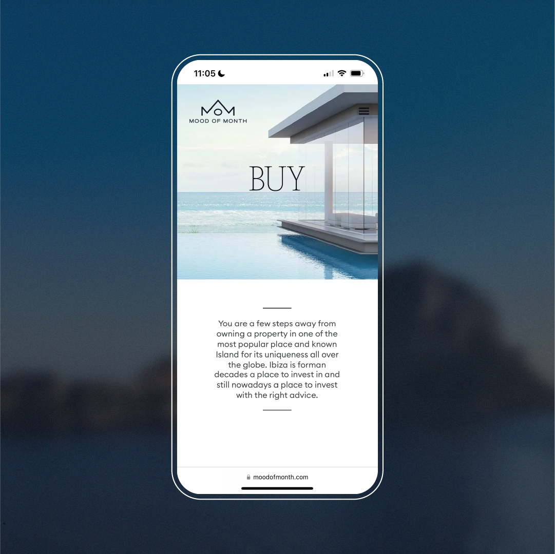 Grafica della versione mobile della sezione "buy" del sito web di Mood of month