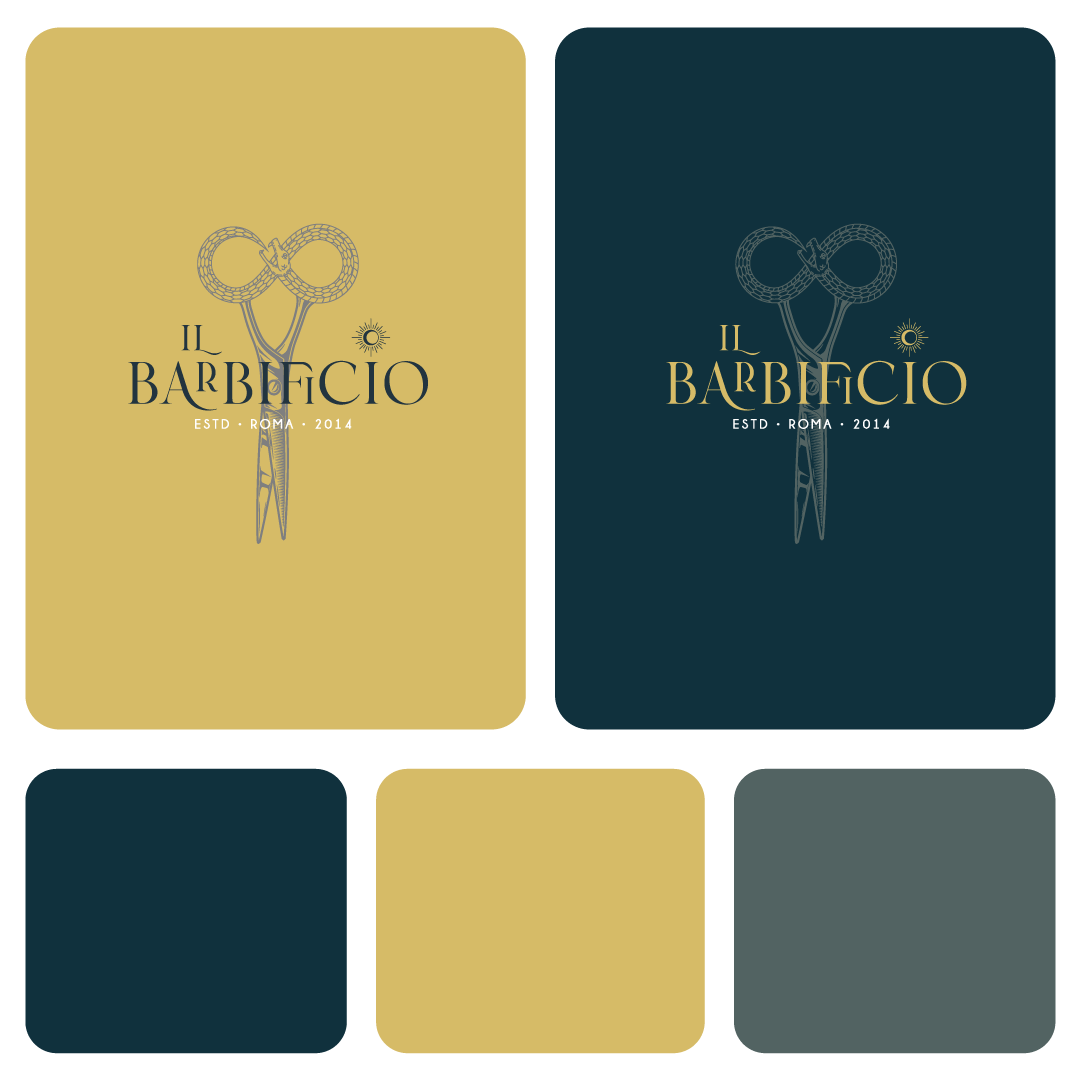 logo di "Il barbificio" e palette di colori del brand