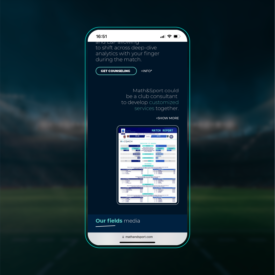 Sito web "Math & Sport" in versione mobile.